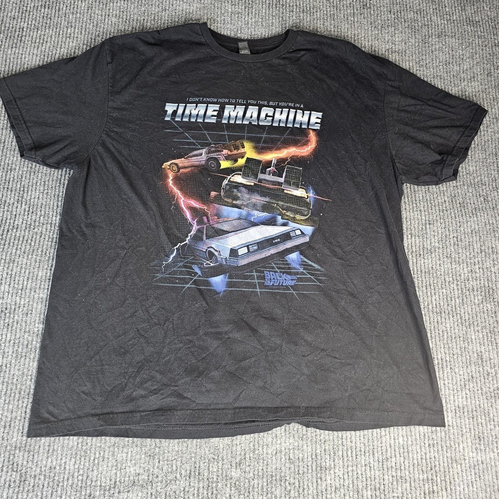 Back To The Future Time Machine Shirt Mens 2XL Black Movie Graphic Tee Gildan